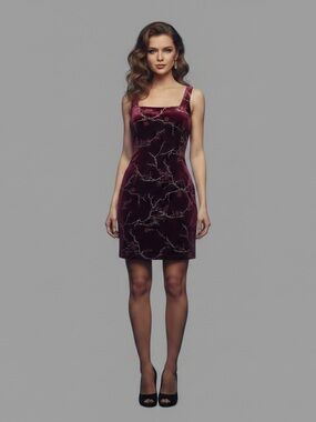 Joule | Velvet square neck burgundy floral bodycon mini dress size small